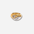 Gold and silver ring with heart-shaped gemstones on a white background